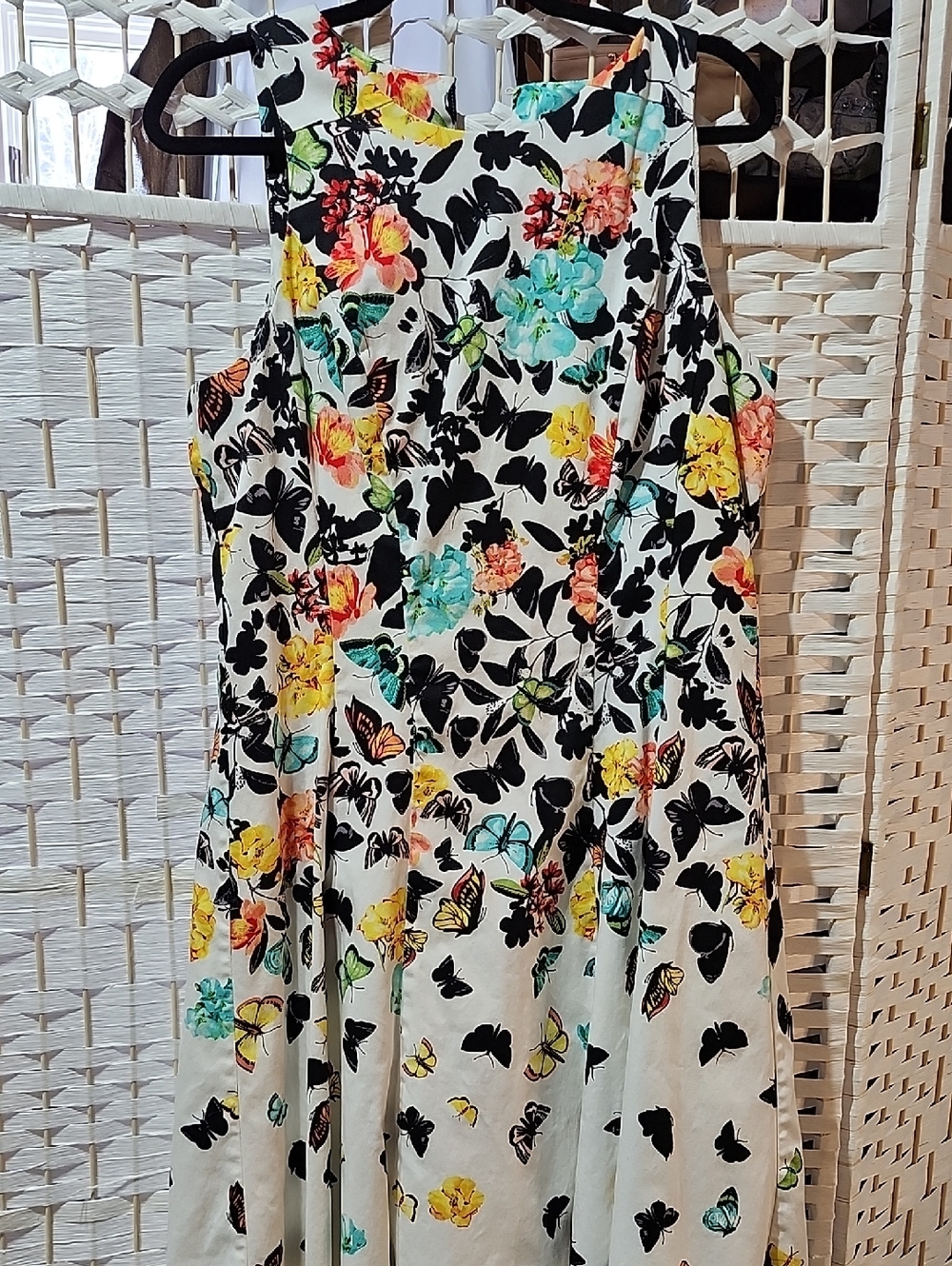 Maggy London White Dress with Teal, Yellow & Black Floral Print